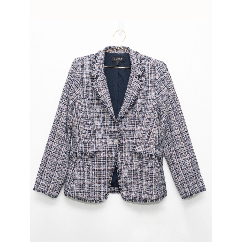 Laundry by Shelli Segal - Tweed Plaid Fringe Blazer